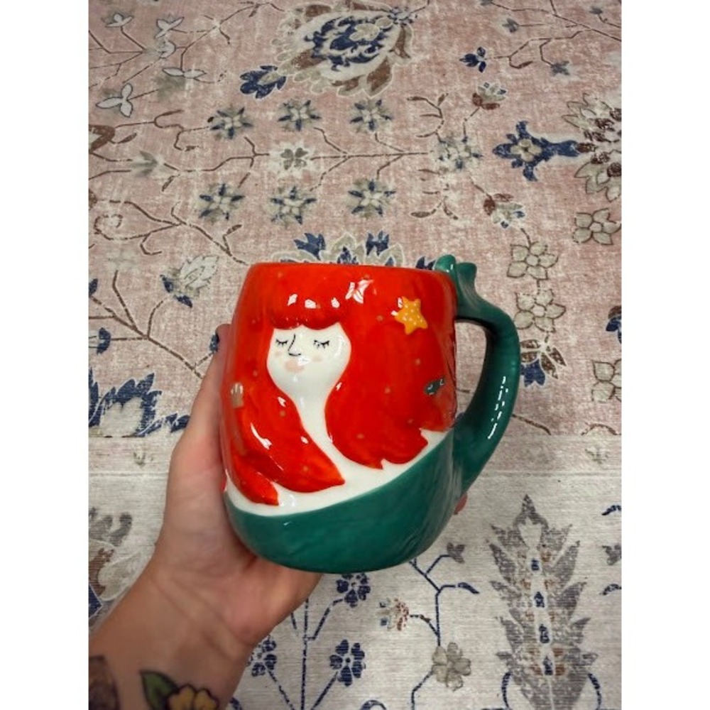 Mermaidcore Tag Ceramic 3D Mermaid Tail Handle Mug Womens‎ OS Red Teal